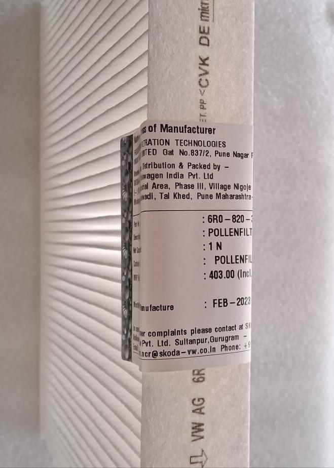 VW Vento, Polo, Skoda Rapid - AC Filter 6R0820367 - Volkswagen Genuine