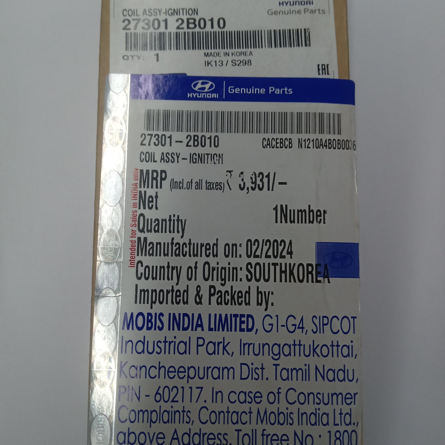 Hyundai Creta, Verna Fluidic, Kia Seltos Ignition Coil - 27301-2B010 Hyundai
