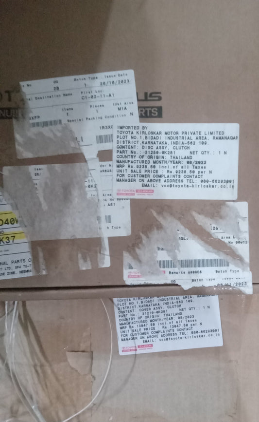 Toyota Fortuner New Clutch & Pressure Plate Set - A312100K281 & A312500K281 Toyota Genuine