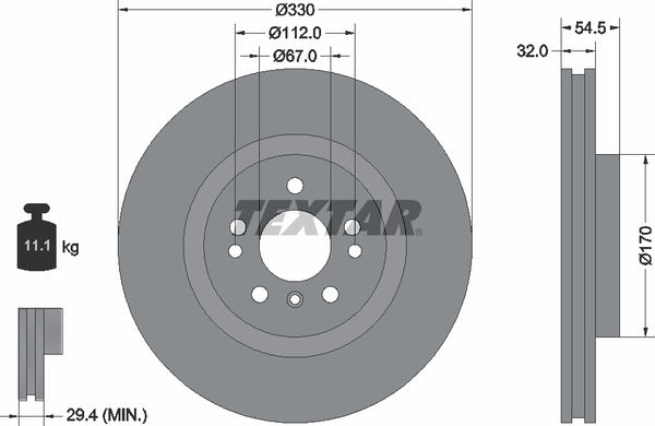 Mercedes 166 ML/GL 250 Front Disc Rotor (Single Piece) Dia 330 mm - 92260405 Textar