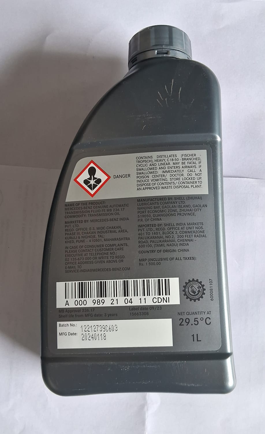 Mercedes 9 Speed Automatic Transmission Fluid MB 236.17 1L - Mercedes