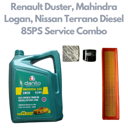 Renault Duster, Mahindra Logan, Nissan Terrano 85P Diesel - Service Combo - Danilo A3/B4 Fully Synthetic 5W-30 4.5 litres + Renault Oil Filter + Sofima Air Filter