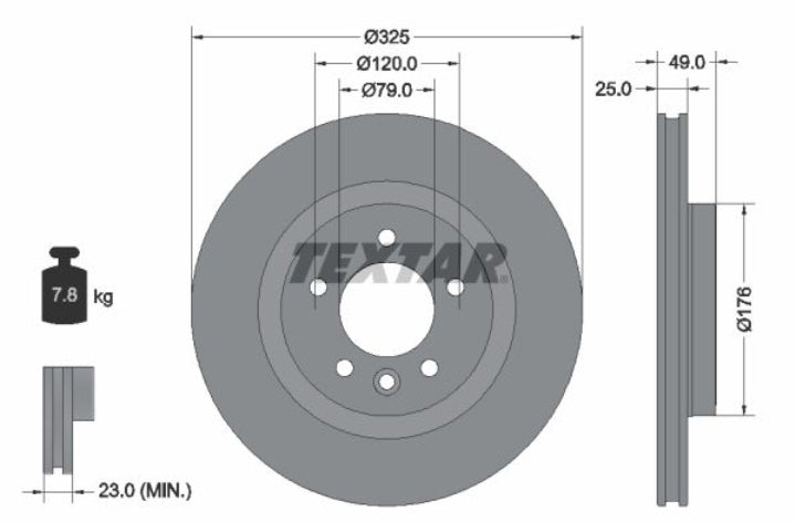 Land Rover Discovery V L462, RR IV L405, RRS II L494 Rear Disc Rotor Set of 2 Dia 325mm - 92307803 Textar