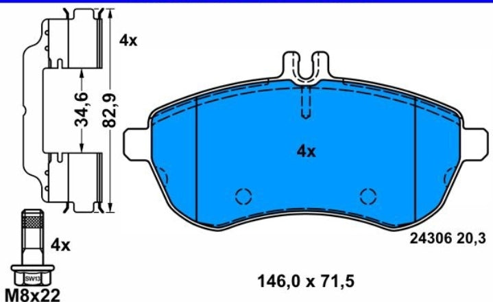 Mercedes W204, W212, R172 Front Brake Pad Set - 13046027322 ATE