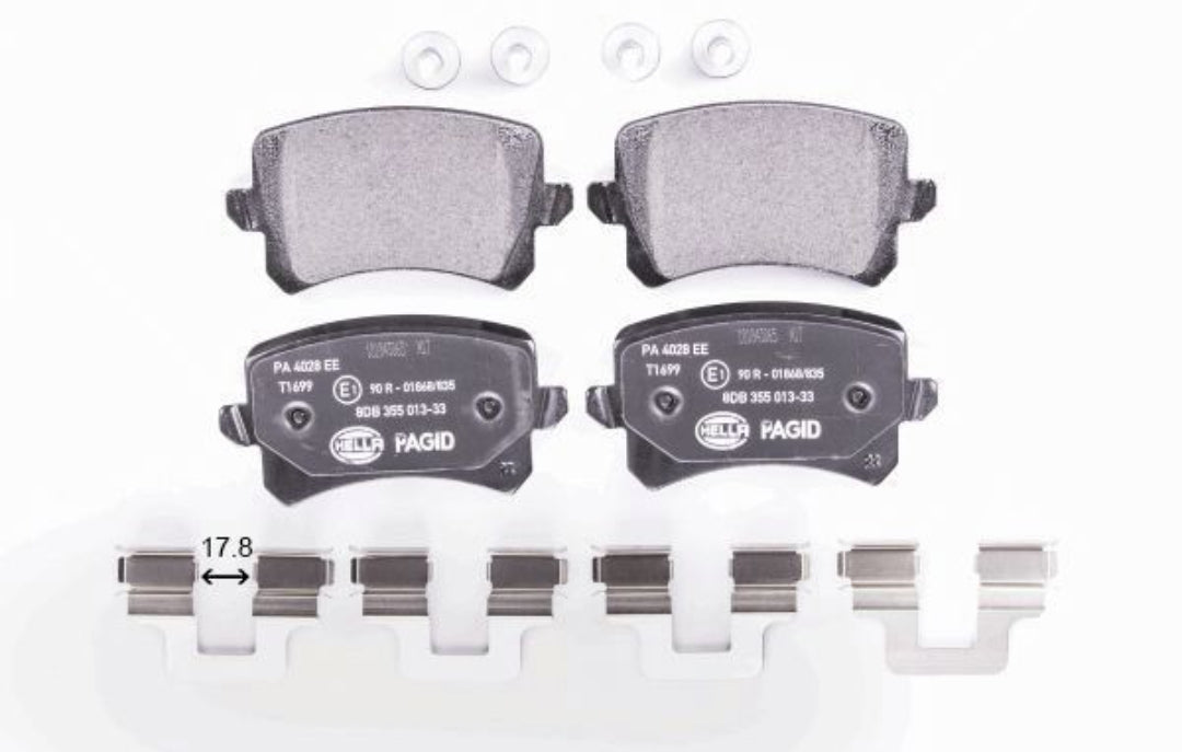 Audi A3, A4, A6, Q3, TT, Skoda Octavia, Superb, Yeti, VW Jetta, Passat, Tiguan, Touran, SEAT Rear Brake Pad Set - 8DB355025331 Hella Pagid