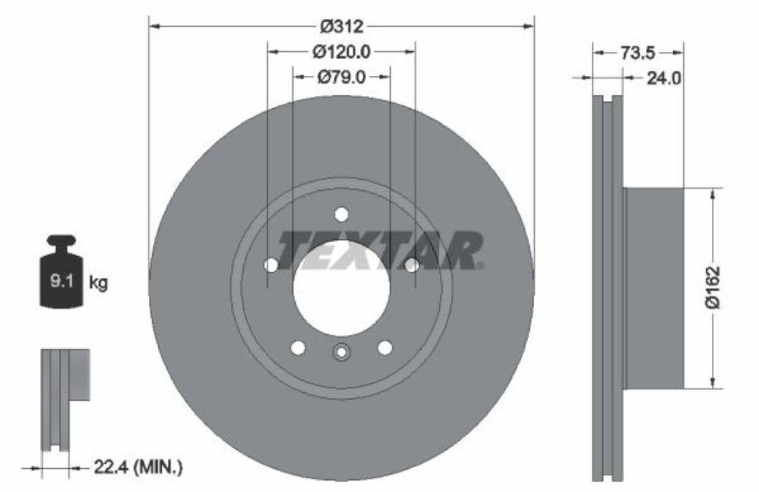 BMW 3 E90, F30, X1 E84 Front Disc Rotor Set Dia 312 mm - 92176105 Textar