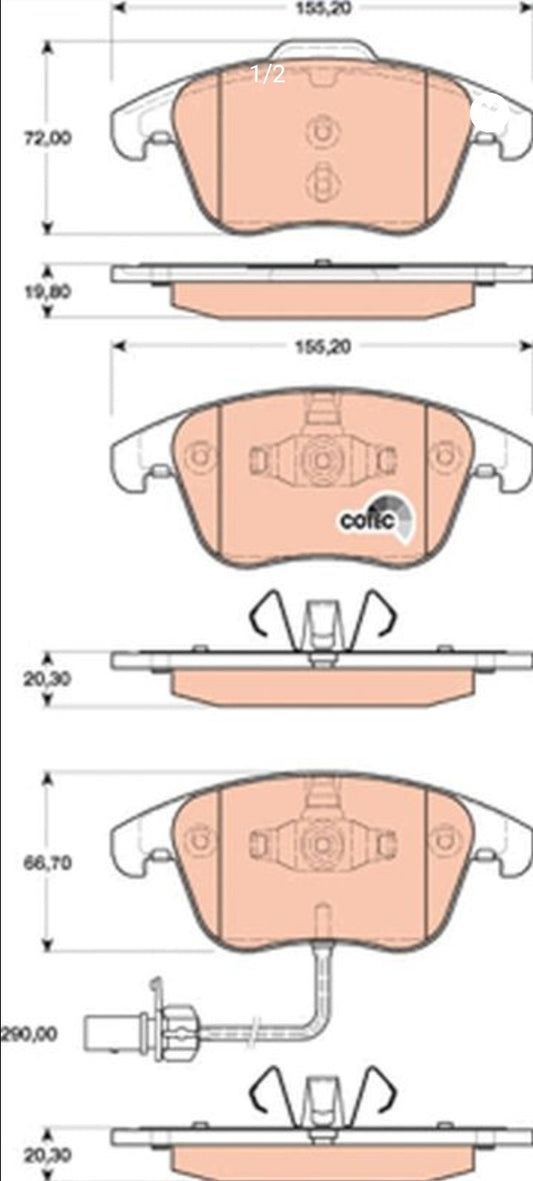 Audi A4 8K 2008-15 Front Brake Pad Set - GDB1814 TRW