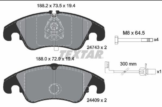 Audi A4 8K, A6 4G Front Brake Pad Set - 2474301 Textar