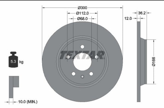 Audi A4 8K, A6 4G, Q5 8RB Rear Brake Disc Set Dia 300 mm - 92160103 Textar