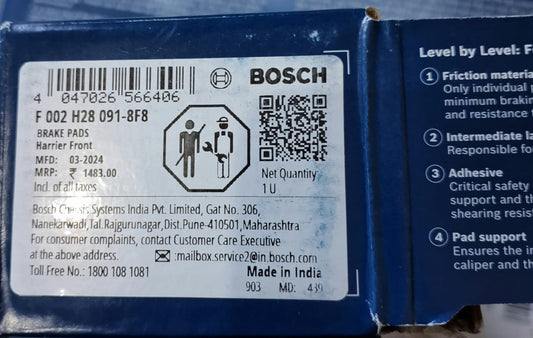 Tata Harrier - Front Brake Pads - Bosch