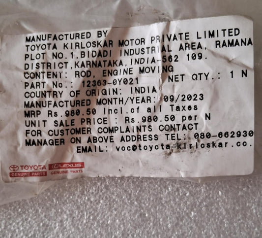 Toyota Etios Petrol - Engine Mounting Rear - 12363-0Y021 - Toyota Genuine