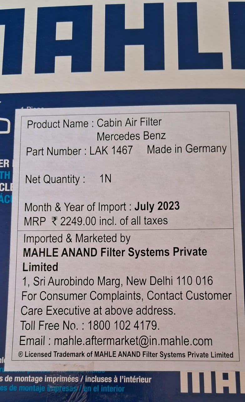 Mercedes A Class 177, B Class 247, CLA 118, GLA 247 (All N/M) - AC Filter - LAK 1467 - Mahle