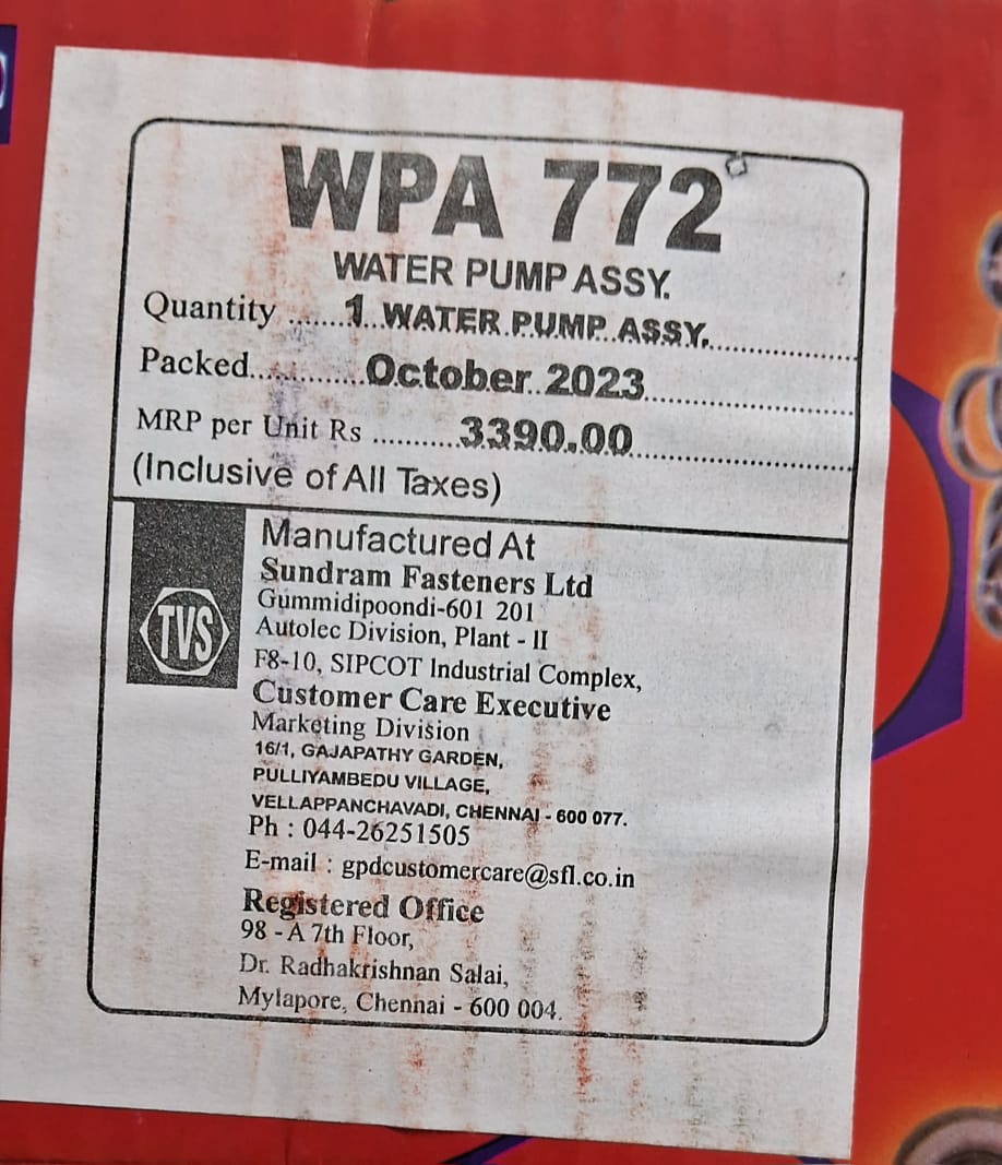 Mahindra Scorpio M-Hawk - Water Pump - WPA772 - TVS