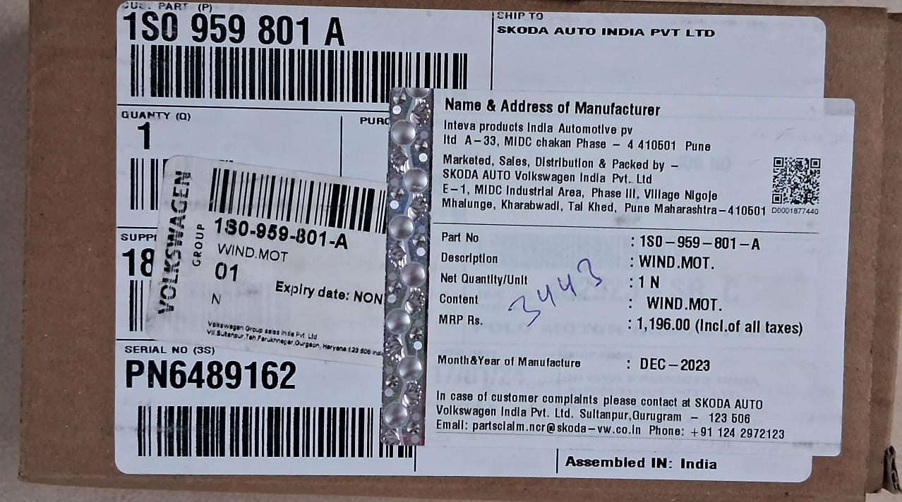 VW Polo, Vento, Ameo Front Left Power Window Motor (2-PIN) - 1S0959801A VW