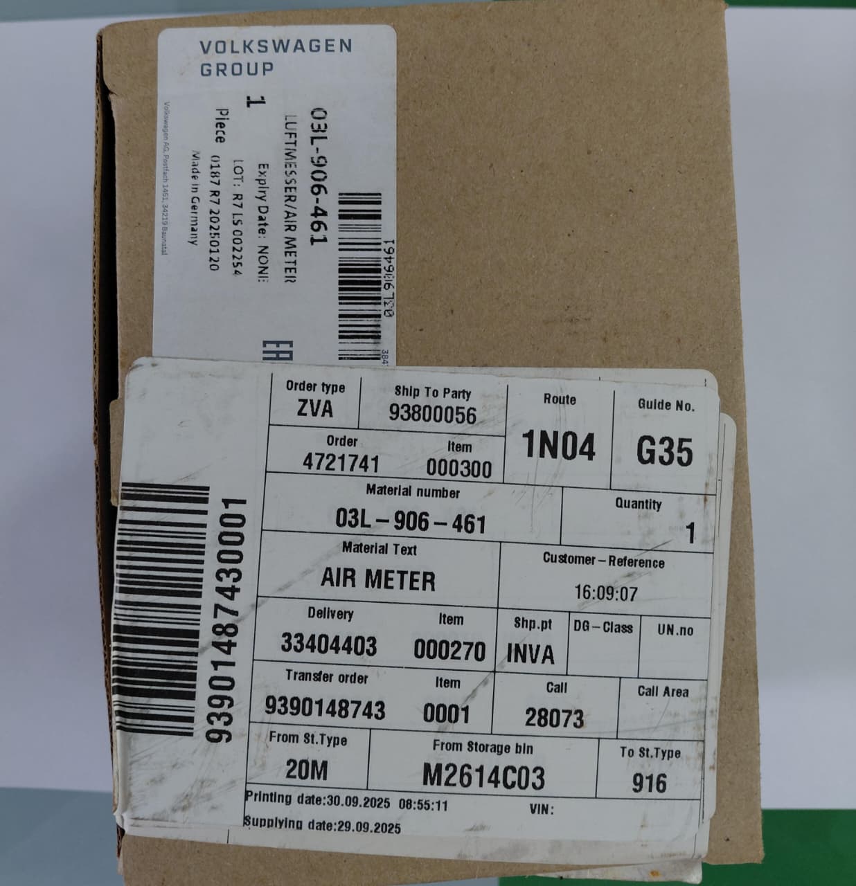 Audi A3 8P, Skoda Fabia, Octavia, Rapid, Superb, Yeti, VW Jetta, Passat, Polo - Mass Air Flow Sensor - 03L906461 - Volkswagen