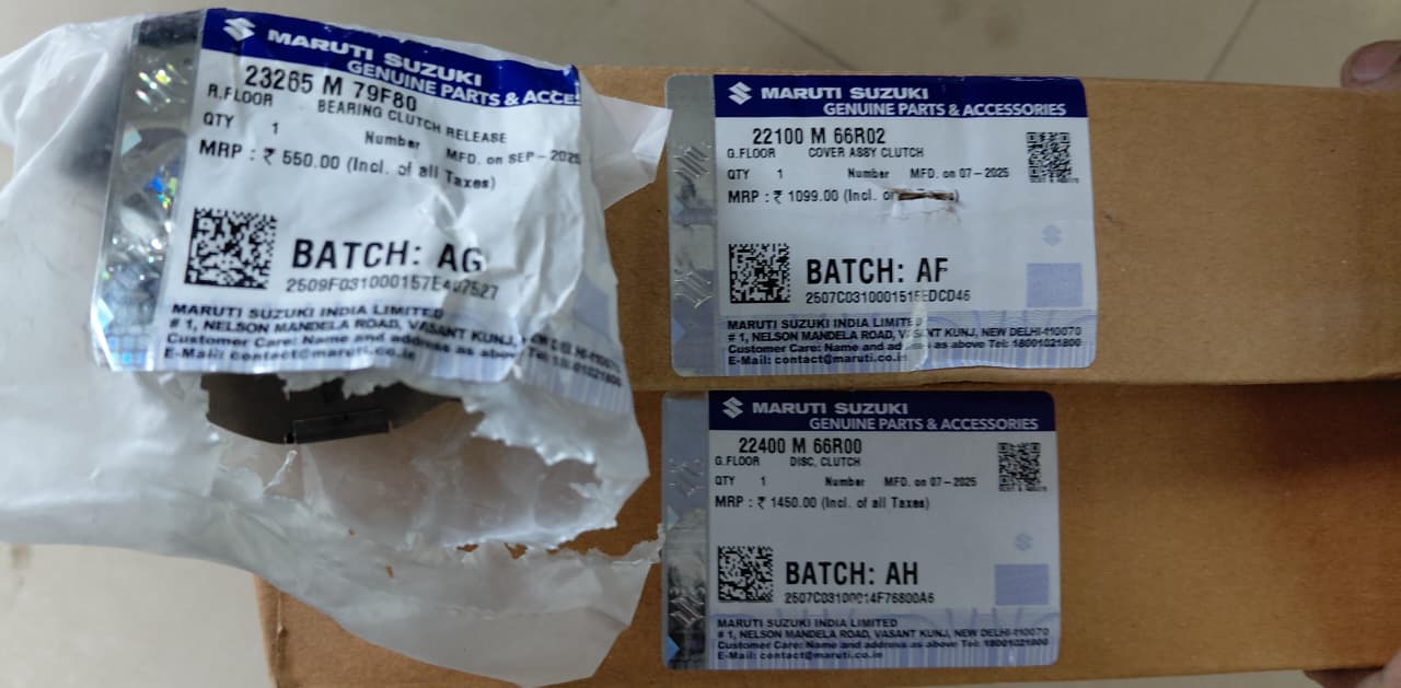 Maruti Suzuki Swift, Dzire New (From 2018), Wagon R (From 2018), Baleno (From 2022) - Clutch Set with clutch bearing - 22400 M 66R00, 22100 M 66R02, 23265 M 79F80 - MGP Genuine