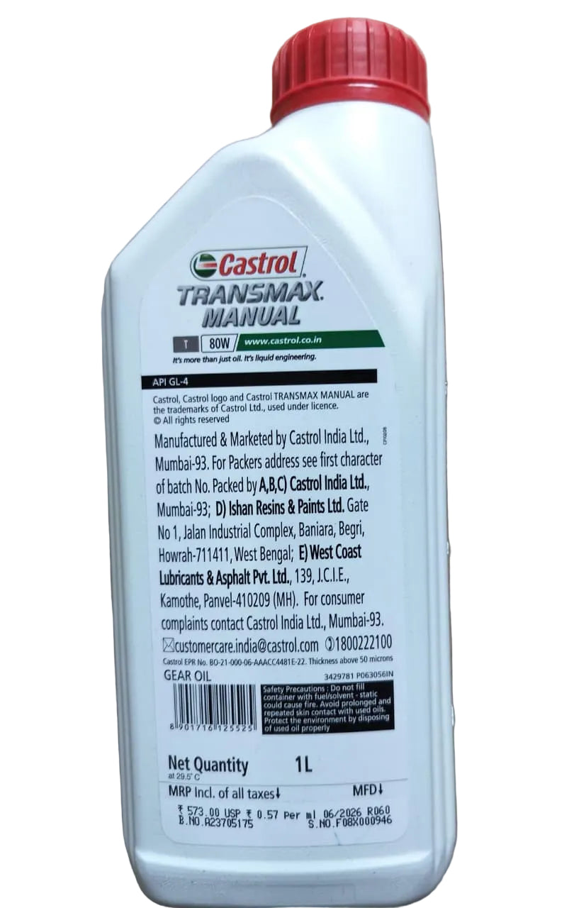 Castrol Transmax Manual T 80W Manual Transmission Fluid 1 litre - Castrol