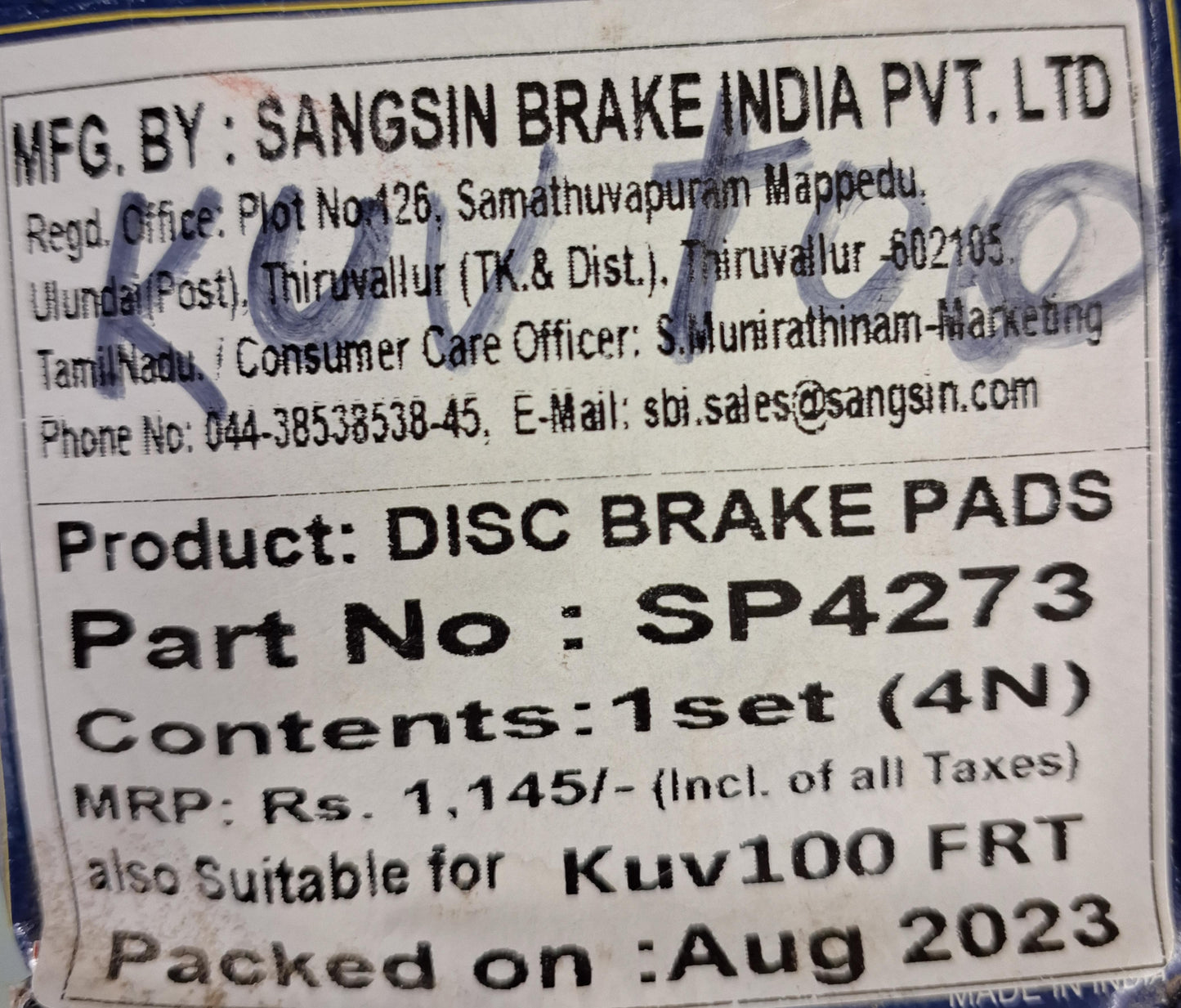 Mahindra KUV 100, Alturas G4 - Front Brake Pads - SP4273 - Hi-Q