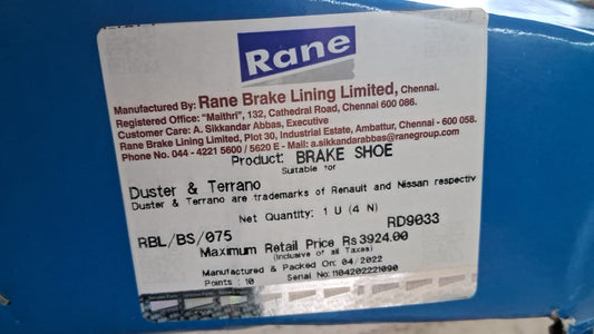 Renault Duster - Rear Brake Shoe - RBL/BS/075 - Rane