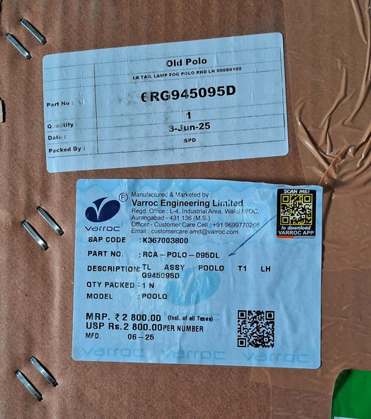 VW Polo Type II Tail Light Left With Back Plate - RCA-POLO-095DL Varroc