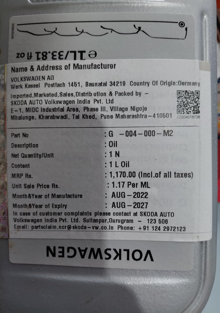 Audi, Skoda, VW Hydraulic Oil (Mechatronic oil) - G004000M2 VW