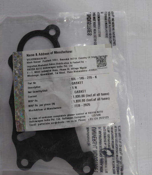 VW Passat, Jetta, Polo, Tiguan, Audi A4 8K, A6 4G, Q3 8U, Q5 8R, TT 2.0 TDI, Skoda Fabia, Octavia, Rapid, Superb, Yeti Diesel - Vacuum Pump Gasket 03L145215K - Volkswagen Genuine
