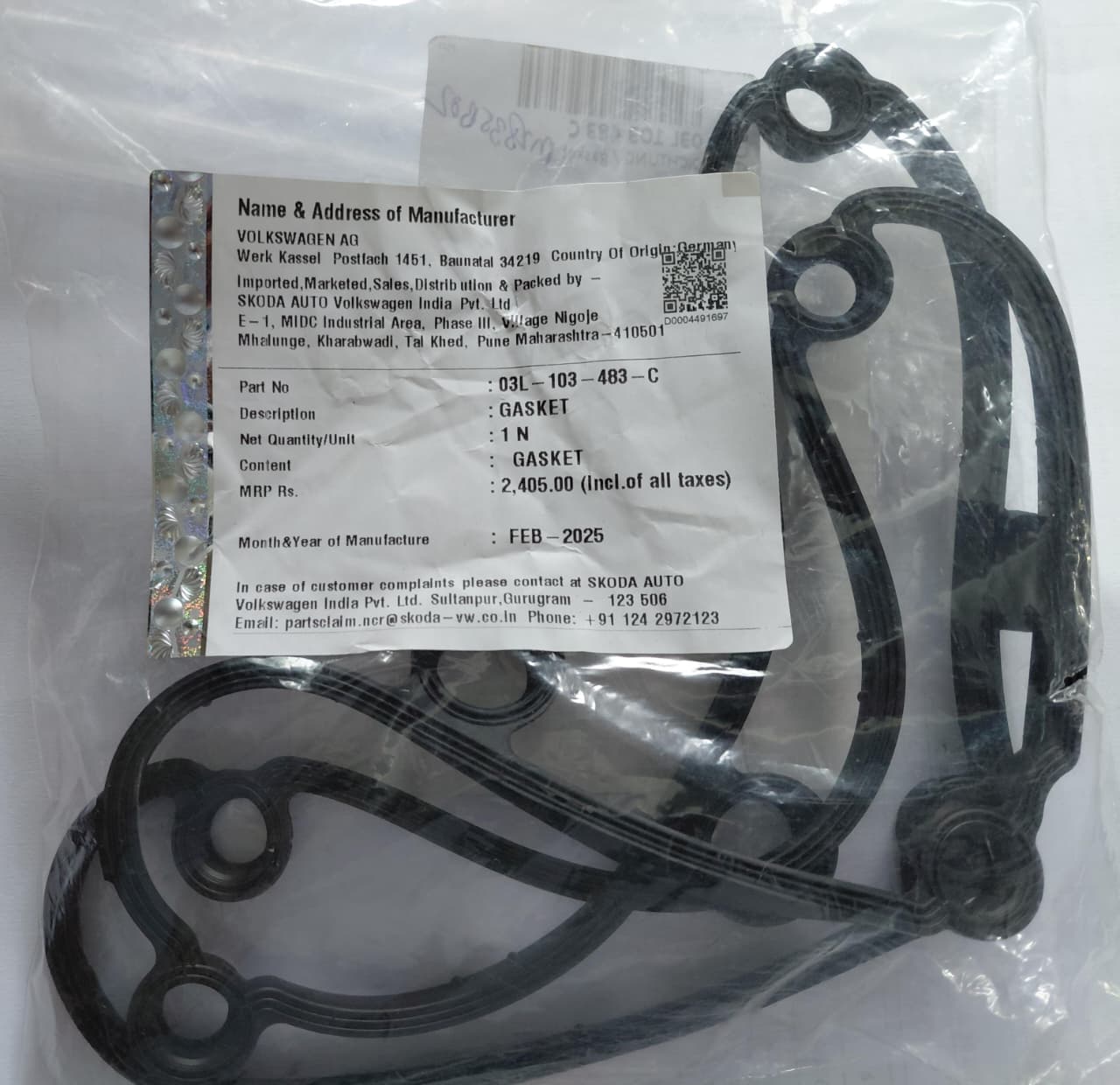 VW Passat, Jetta, Polo, Tiguan, Audi A4 8K 2.0 TDI, Skoda Fabia, Octavia, Rapid, Superb, Yeti Diesel - Tappet Cover Packing (Gasket) 03L103483C - Volkswagen Genuine