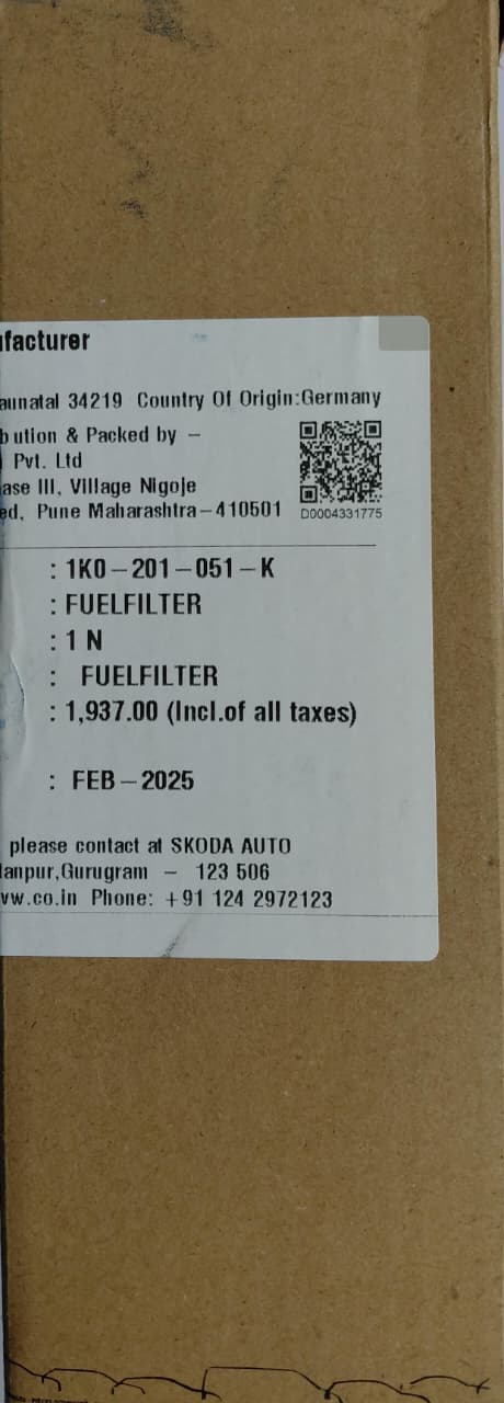 VW Polo 1.0, 1.2 TSI, Jetta, Passat Petrol, Audi A3 8P old, Skoda Fabia, Octavia, Rapid, Superb, Yeti Petrol - Fuel Filter 6.6 BAR - 1K0201051K - Volkswagen
