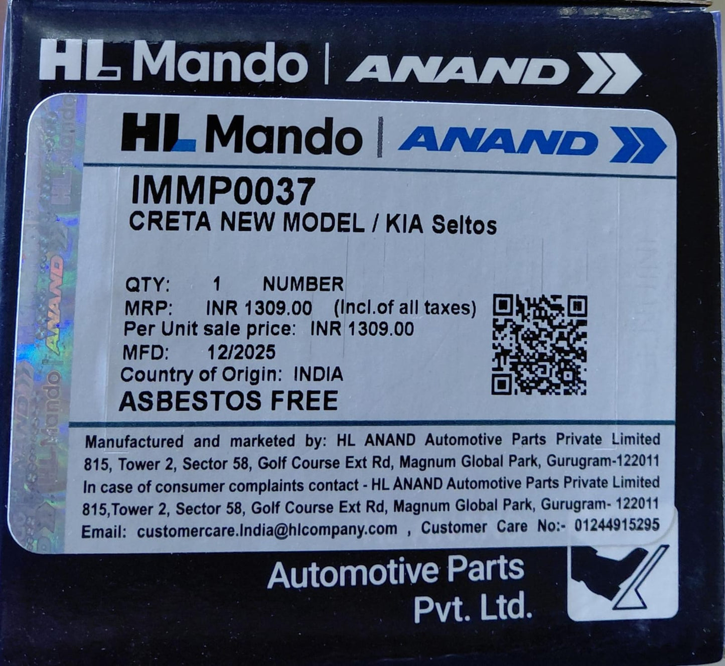 Hyundai Creta New, Kia Seltos Front Brake Pads - IMMP0037 Mando