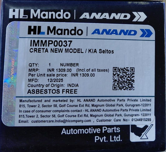 Hyundai Creta New, Kia Seltos Front Brake Pads - IMMP0037 Mando