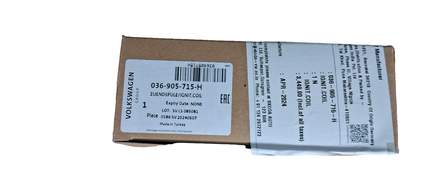 VW Polo, Vento, Ameo, Skoda Rapid Ignition Coil - 036905715H VW
