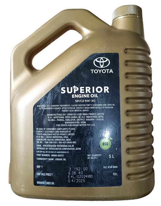 Toyota 5W-30 SP/C2 Synthetic Engine Oil 5 Litres - Toyota