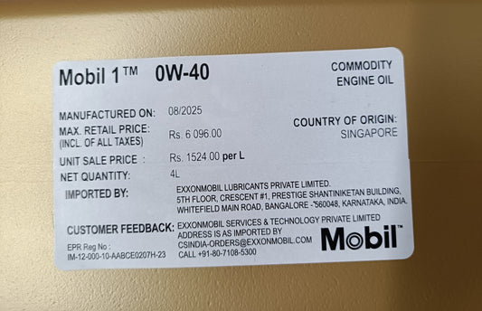 Mobil 1 Triple Action Power +, Full Synthetic 0W-40 4 Litres, Manufacturing 08/25 - Mobil