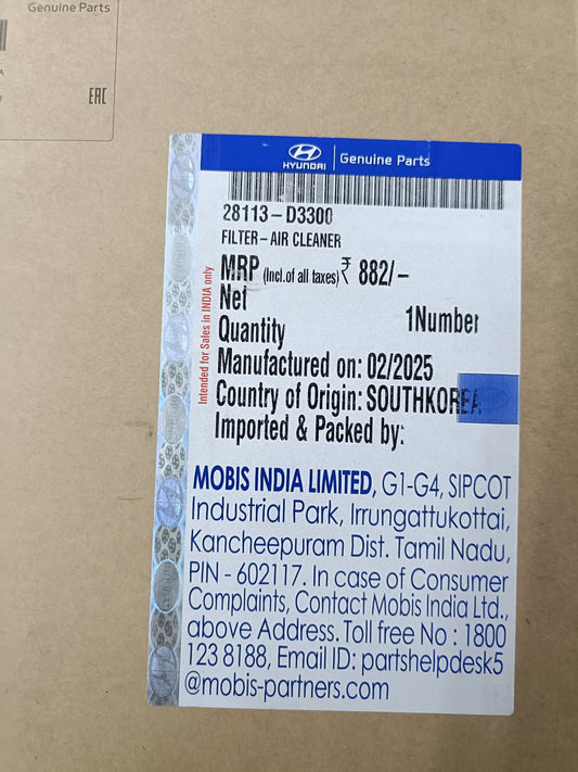 Hyundai Tucson Air Filter -28113-D3300 Hyundai