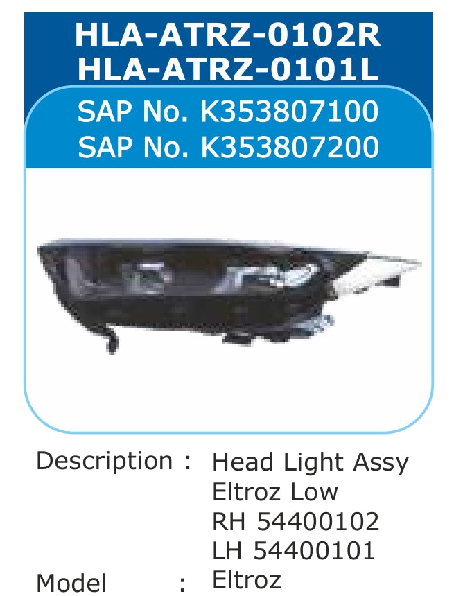 Tata Altroz Head Light Right - HLA-ATRZ-0102R Varroc