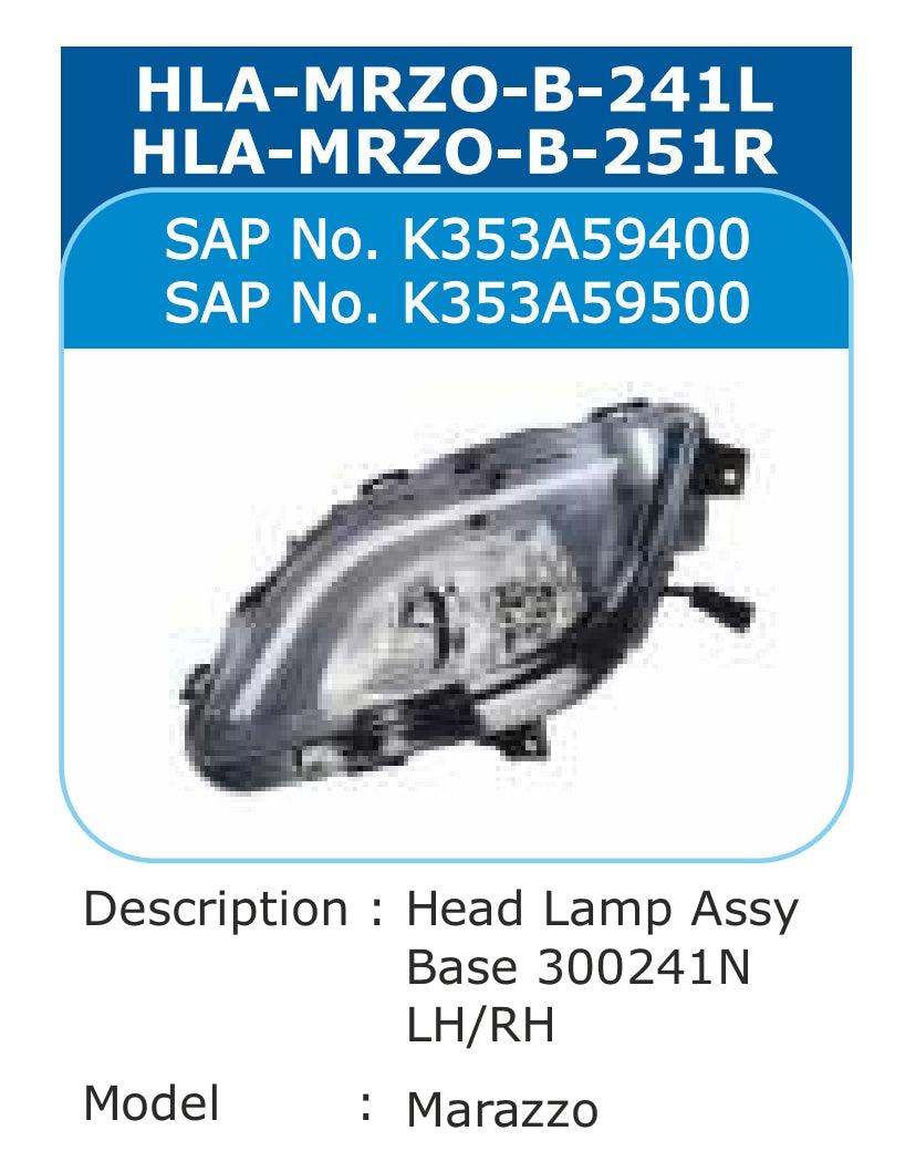 Mahindra Marazzo Head Light Right - HLA-MRZO-B-251R Varroc