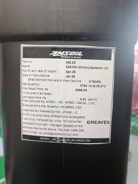 Amsoil SAE 5W-30 Signature Series Fully Synthetic Oil (3.784 L) Manufactured in 2026 - ASL1G Amsoil
