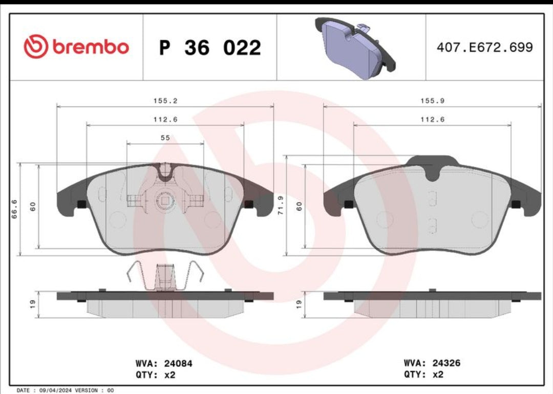 Jaguar S-Type X200, Jaguar XF X250 Front Brake Pads - P36022 Brembo