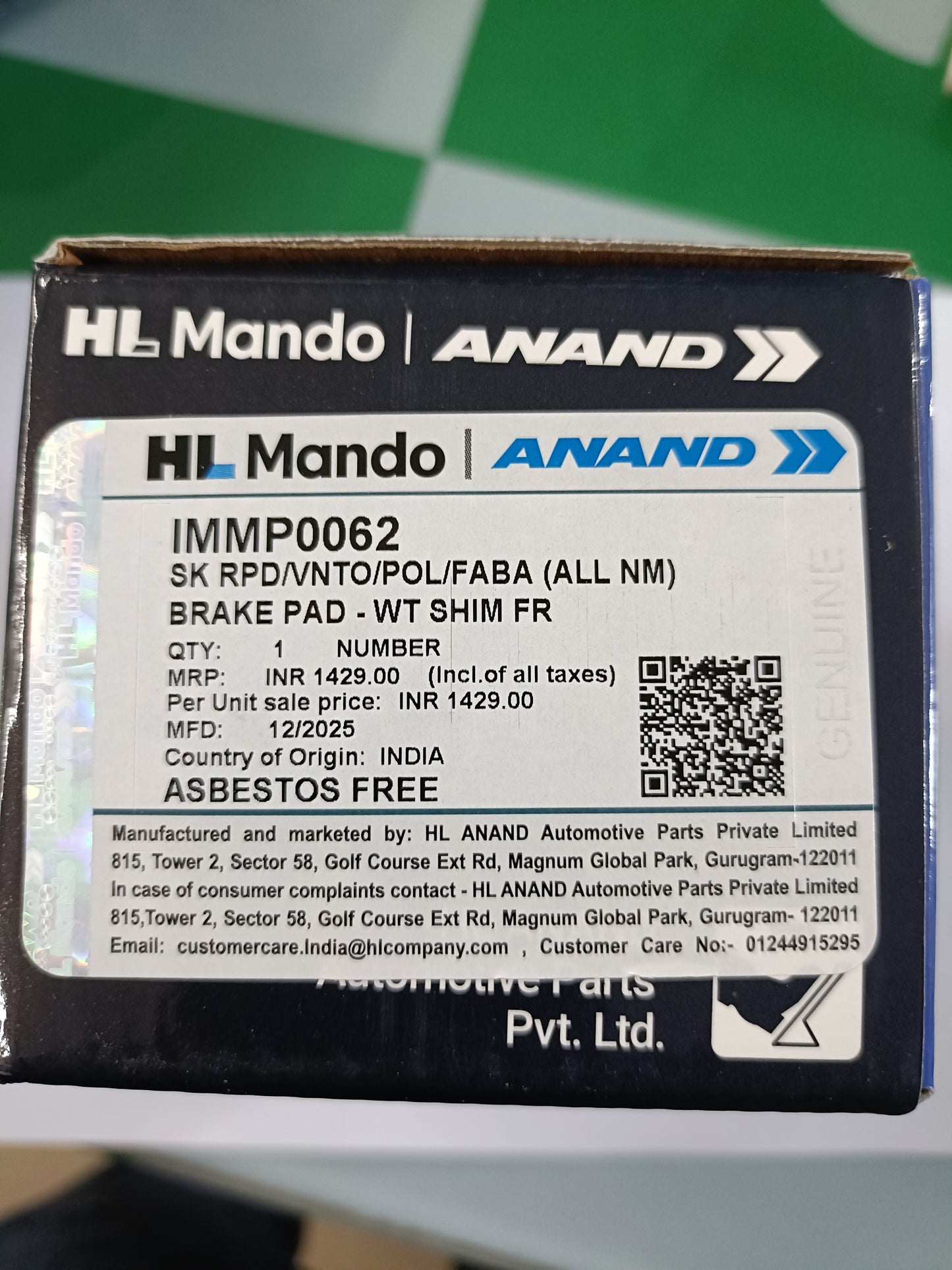 VW Polo, Vento, Ameo, Skoda Rapid Front Brake Pads - IMMP0062 Mando