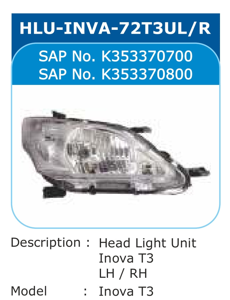 Toyota Innova T3 Head Light Left - HLU-INVA-72T3UL Varroc