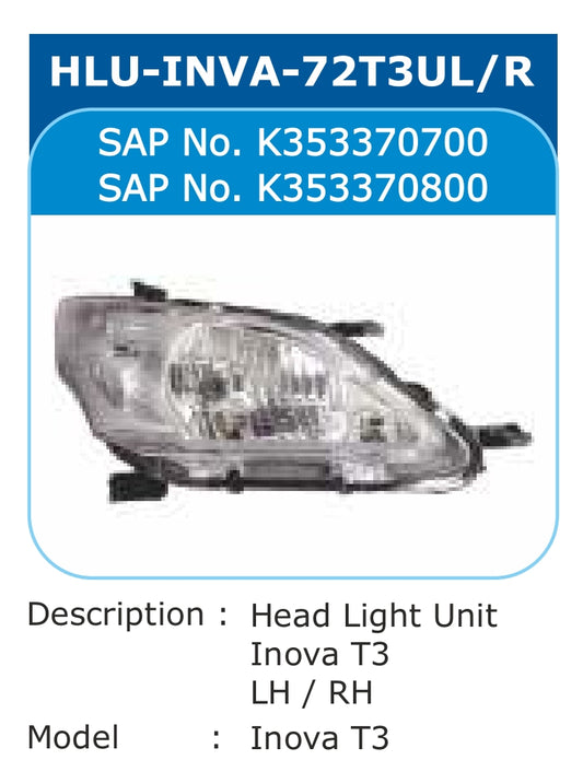 Toyota Innova T3 Head Light Right - HLU-INVA-72T3UR Varroc