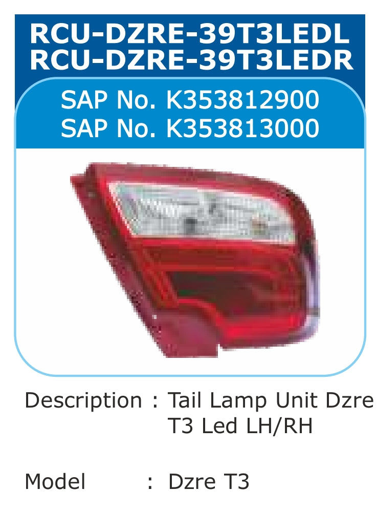 Maruti Suzuki Swift Dzire T3 LED Tail Light Left - RCU-DZRE-39T3LEDL Varroc