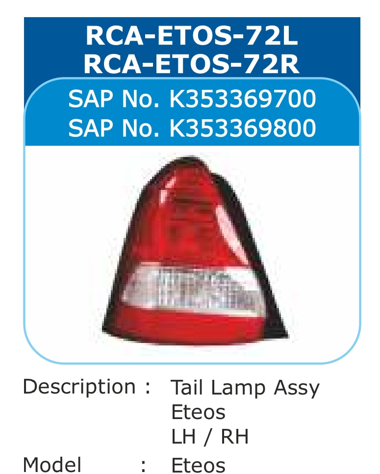 Toyota Etios Tail Light Left - RCA-ETOS-72L Varroc