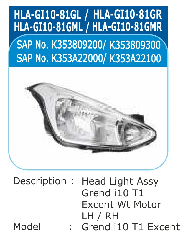 Hyundai i10 Grand, Xcent Head Light Left - HLA-GI10-81GML Varroc