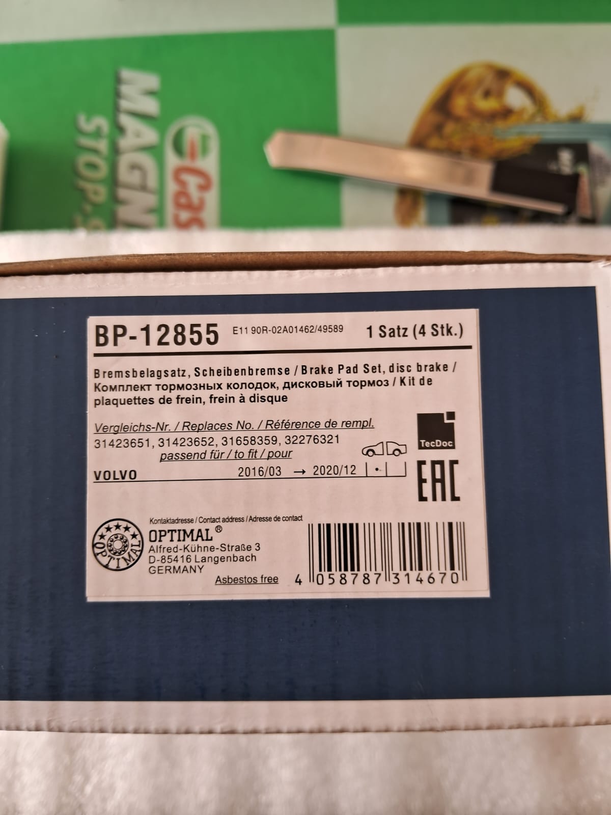 Volvo S60 III 224, S90 II 234, V60 II, V90 II, XC60 ll 246 N/M - Front Brake Pad Set - BP-12855 - Optimal German