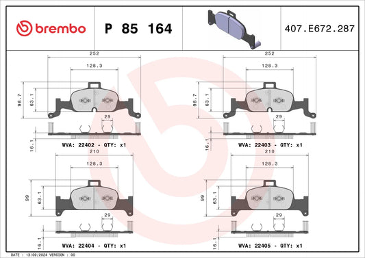 Audi A4 8W2, A6 4A2, Q5 FYB - Front Brake Pad Set P85164 - Brembo