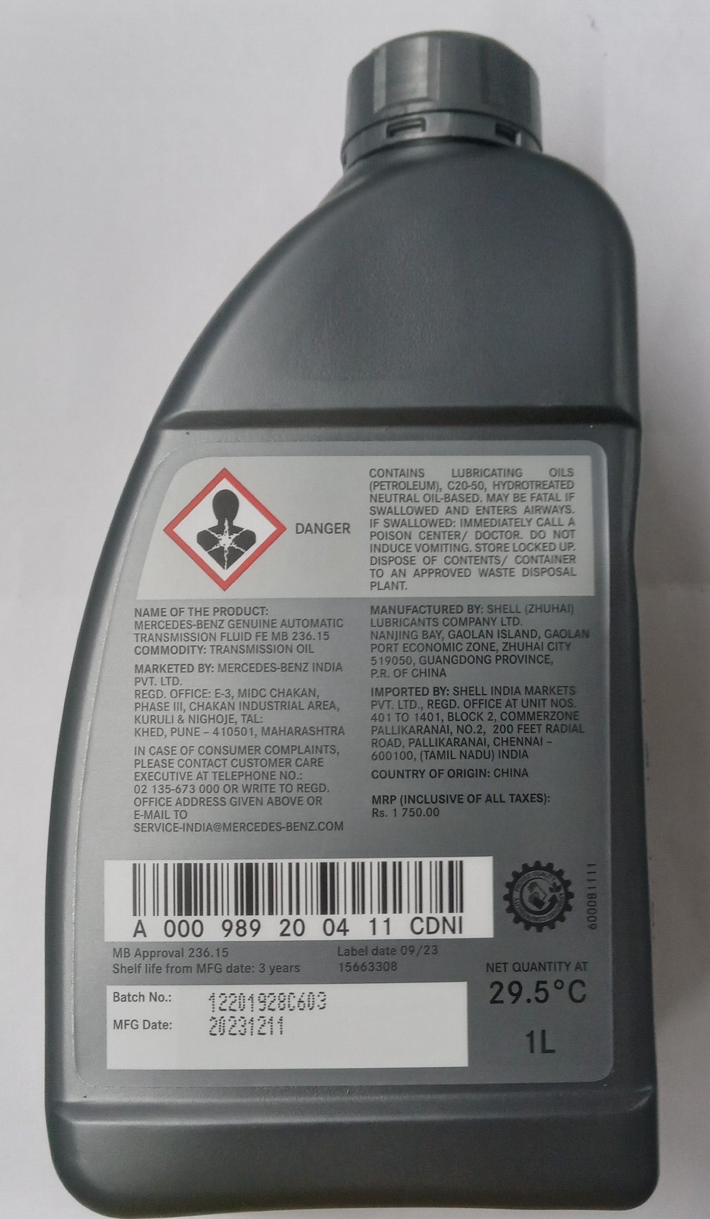 Mercedes Automatic Transmission Fluid MB 236.15 1L - Mercedes