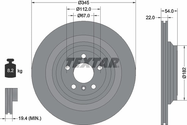 Mercedes 166 ML/GL 350 Rear Disc Rotor Set Dia 345mm - 92284003 Textar