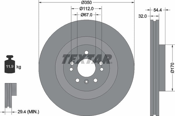 Mercedes 166 ML/GL 350 Front Disc Rotor Set Dia 350mm - 92284205 Textar