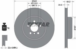 BMW 5 G30 Rear Disc Rotor Set Dia 345 mm - 92310605 Textar